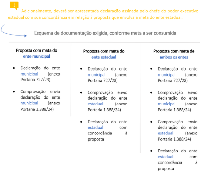 Esquema de documentação exigida, conforme meta a ser consumida.