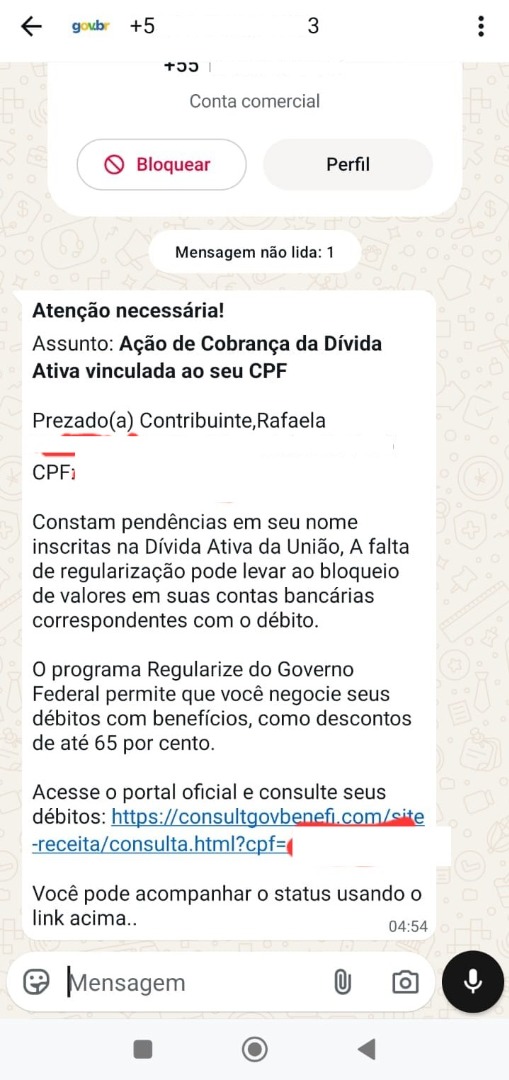 Exemplo de mensagem fraudulenta 3