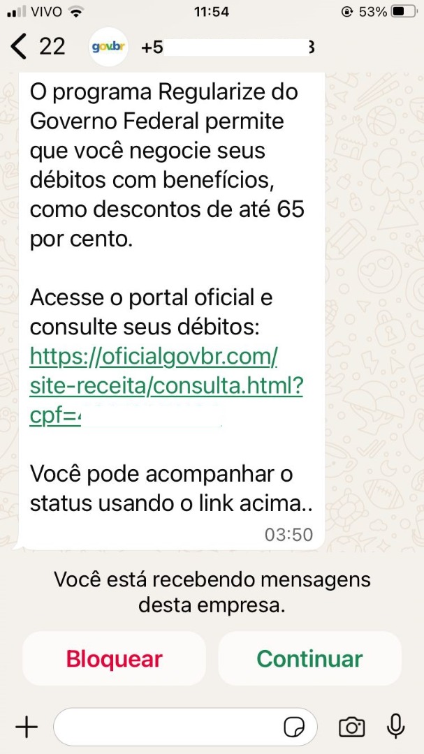 Exemplo de mensagem fraudulenta 5