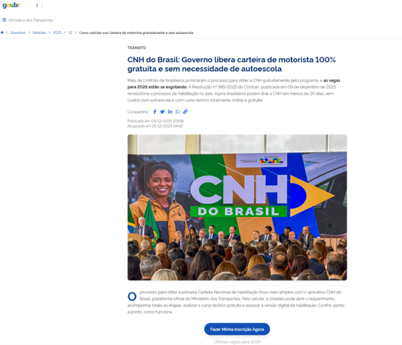 Página simulando campanha oficial com notícias