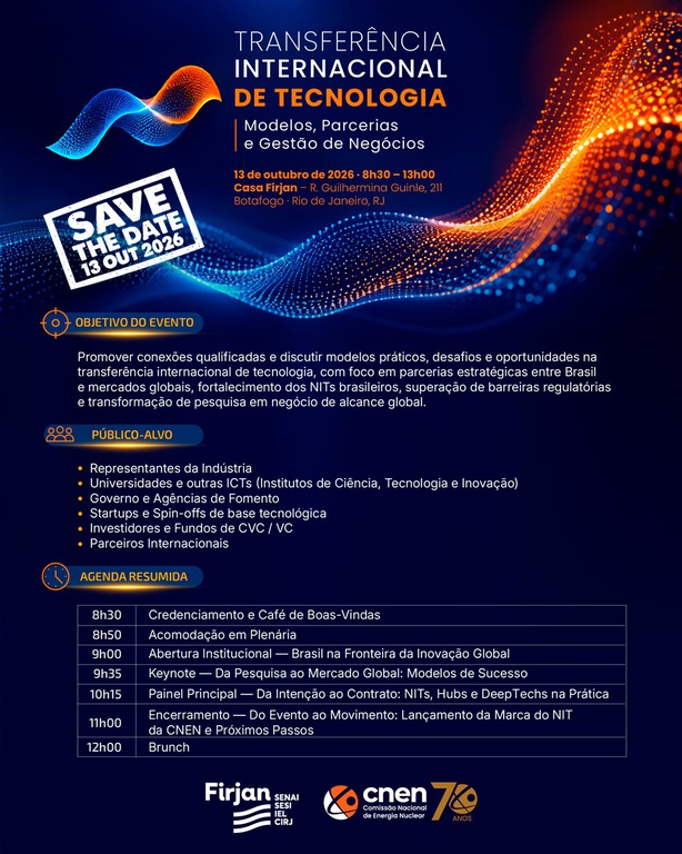 Cartaz do evento "Transferência Internacional de Tecnologia"