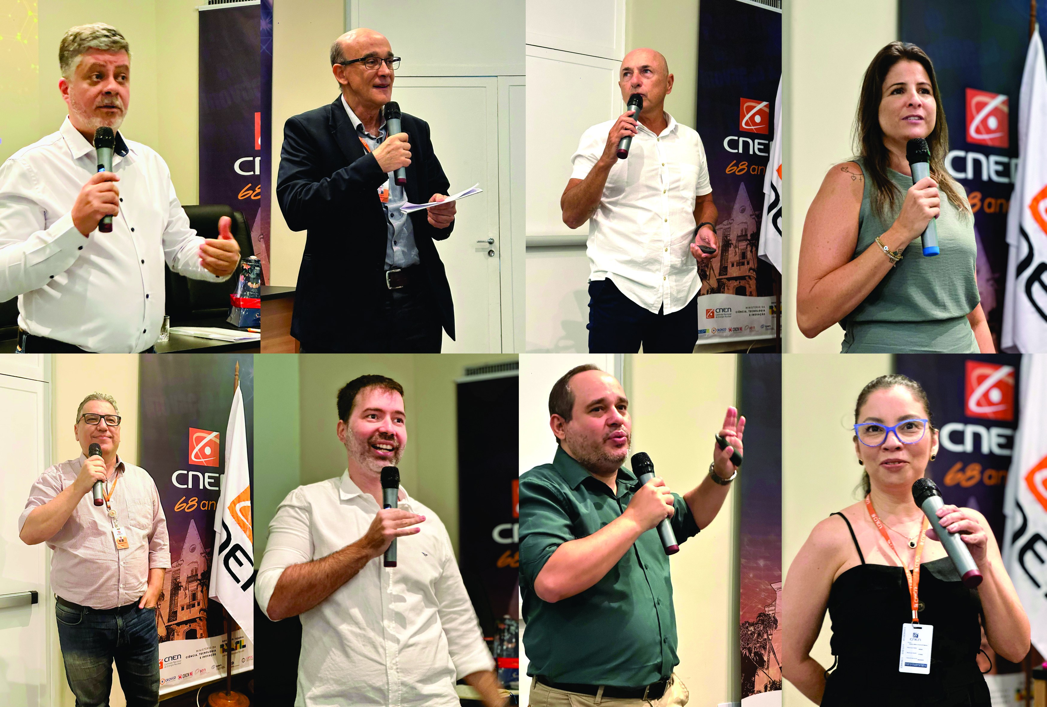 Da Esquerda para direita (Em cima): Alessandro Facure (diretor de Radioproteção e Segurança – DRS), Wilson Calvo (Diretor de Pesquisa e Desenvolvimento - DPD), Roberto Xavier (Coordenação-Geral de Planejamento e Avaliação) e Cristiane Mac-Cormick Rodrigues (Coordenação-Geral de Administração e Logística). Da Esquerda para direita (Em baixo): Emerson Antunes Coimbra (Coordenador-Geral de Tecnologia da Informação – CGTI), Leonardo Ferreira Bezerra (Coordenador-Geral de Recursos Humanos - Sede CGRH), Luiz Fernando de Almeida Pereira (Chefe do Serviço de Cadastro e Pagamento - SECAP) e Vanessa Maria Xavier de Oliveira (Chefe do Serviço de Acompanhamento de Ações Judiciais). Fotos: Bianca Wendhausen/CNEN