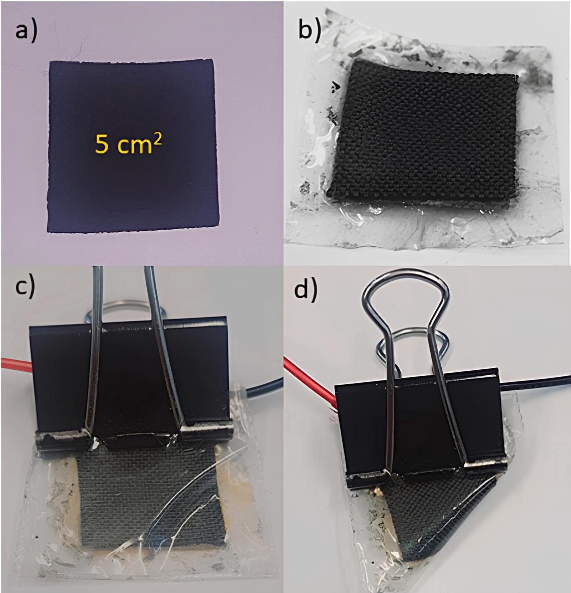 As figuras mostram o experimento em laboratório utilizando Eletrodos de Pb/C e membrana de Nafion mostrando a dimensão e flexibilidade da bateria de testes (foto: divulgação)