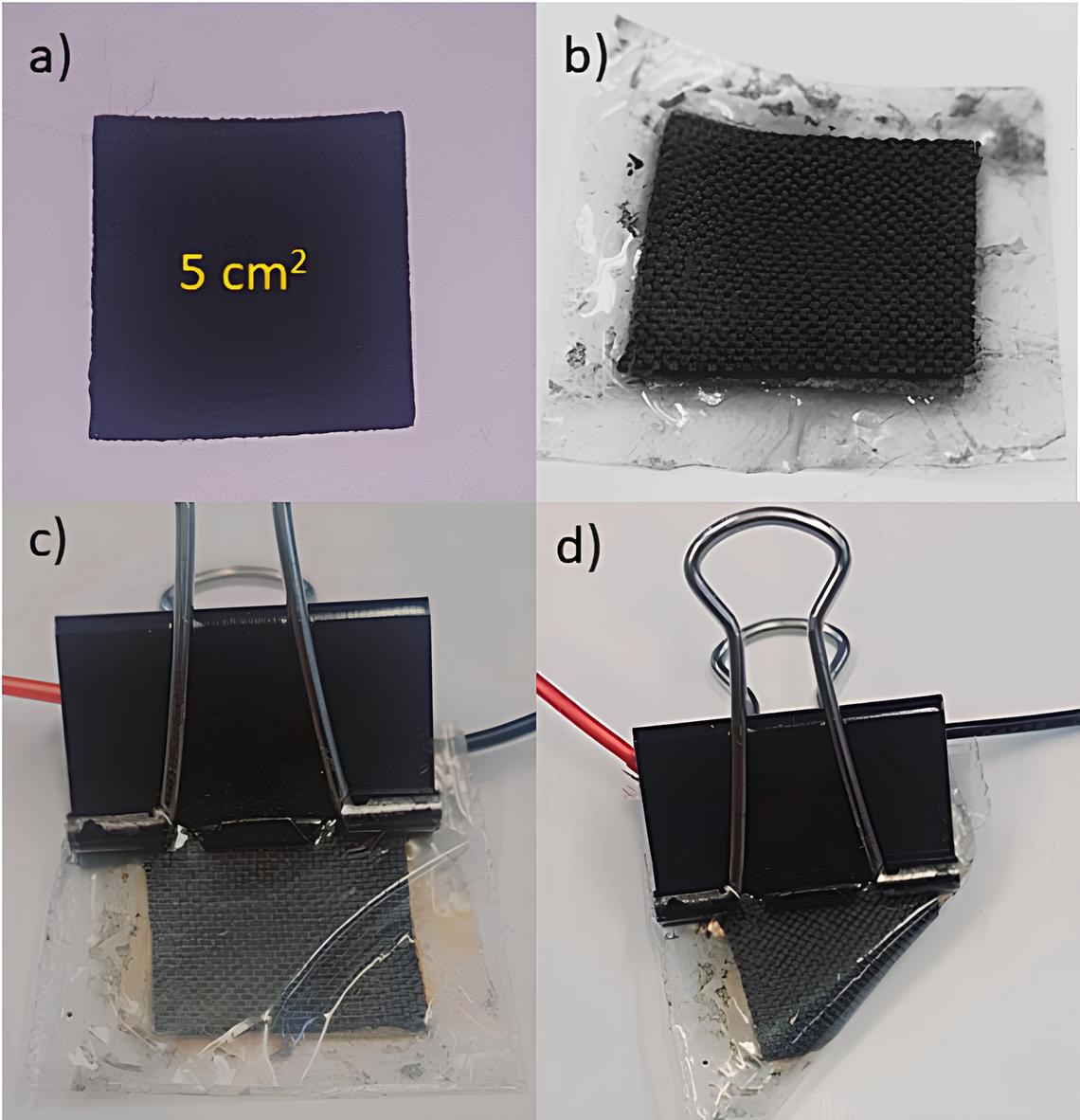 As figuras mostram o experimento em laboratório utilizando Eletrodos de Pb/C e membrana de Nafion mostrando a dimensão e flexibilidade da bateria de testes (foto: divulgação)