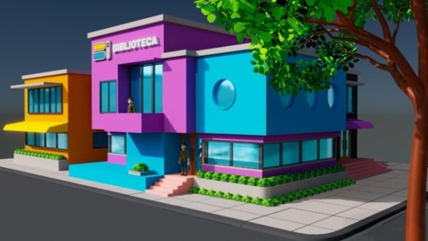 (b) O prédio da Biblioteca
