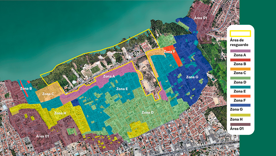 O Mapa de Linhas de Ações Prioritárias (versão 4), definido pela Defesa Civil de Maceió, denomina as áreas afetadas pela subsidência por letras de A à H e inclui, ainda, a Área 01, que é a de monitoramento.