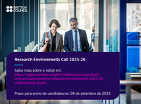 British Council oferece até 40 mil libras a projetos de cooperação científica entre Brasil e Reino Unido; inscrições até 09/09