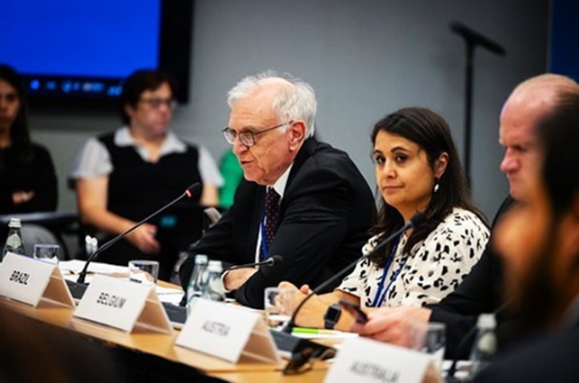 O representante brasileiro, Paulo Picchetti, durante reunião ministerial do Gafi (Imagem/FMI)