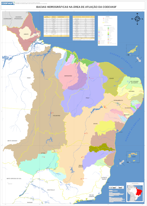 Mapa - Bacias Hidrograficas na área de atuação da Codevasf.png