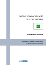 Caderno de Caracterização do Distrito Federal com capa institucional e símbolo regional.