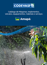 Catálogo Codevasf Amapá com irrigação sobre vegetação.