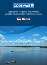 Catálogo Codevasf Bahia com paisagem fluvial e embarcação.