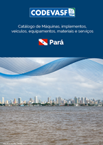 Catálogo Codevasf Pará com vista urbana à beira d’água.