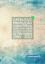 Catálogo de produção científica com fundo texturizado e tipografia institucional.
