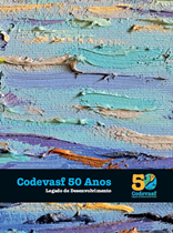 Codevasf 50 anos com arte abstrata representando legado institucional.