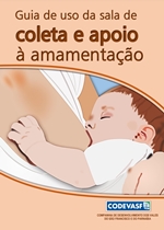 Guia de uso da sala de coleta e apoio à amamentação com ilustração de mãe e bebê.