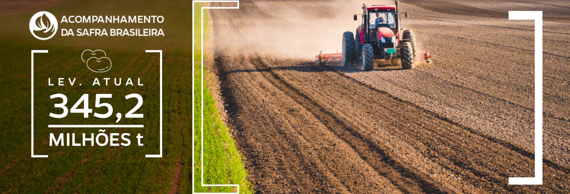 Imagem trator preparando a terra com estimativa da produção de grãos de 345,2 milhões de toneladas na safra 2024/25