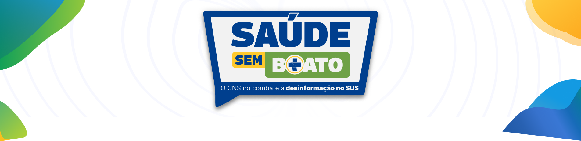 Banner com fundo laranja com a logomarca saúde sem boato ao centro e uma menina de cabelos cachedos e blusa branca segurando um celular ao lado esquerdo