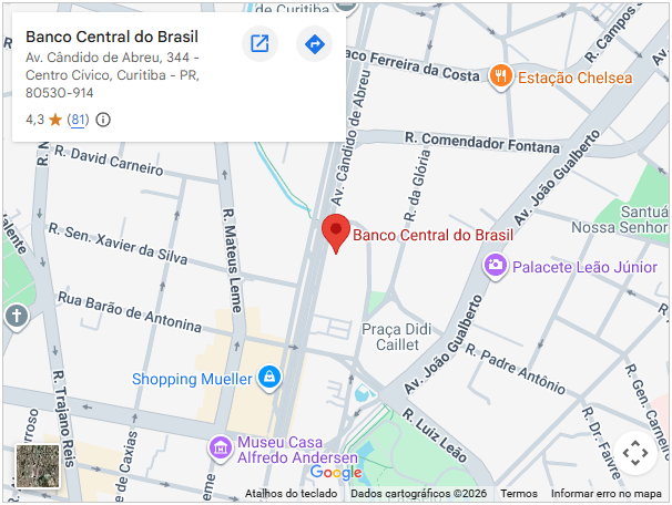Mapa Banco Central em Curitiba