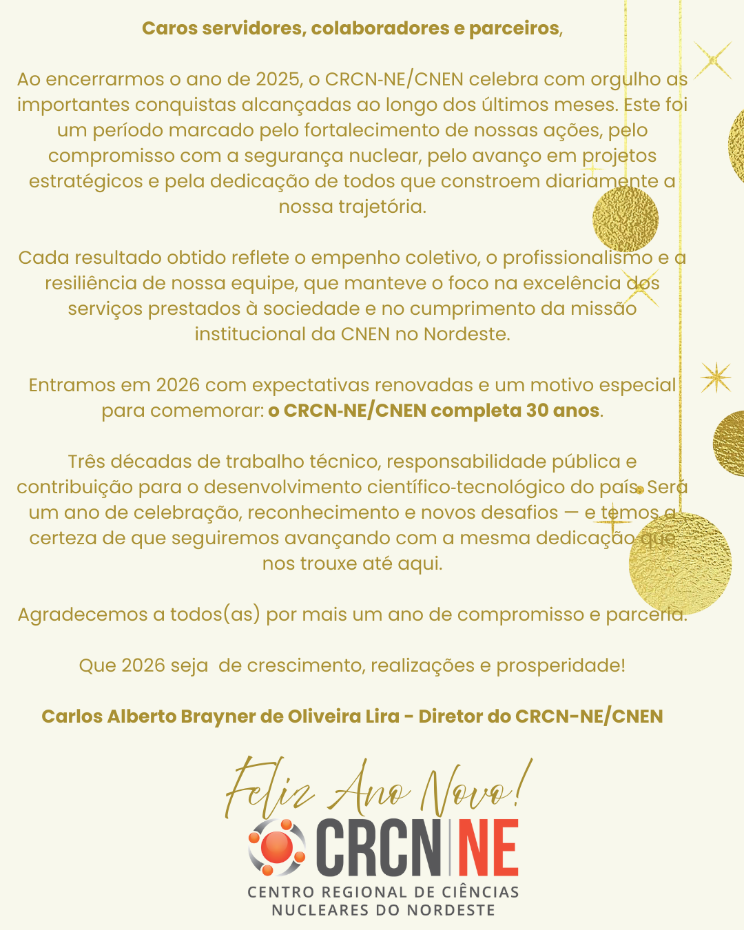 Mensagem de Fim de Ano do CRCN-NE/CNEN