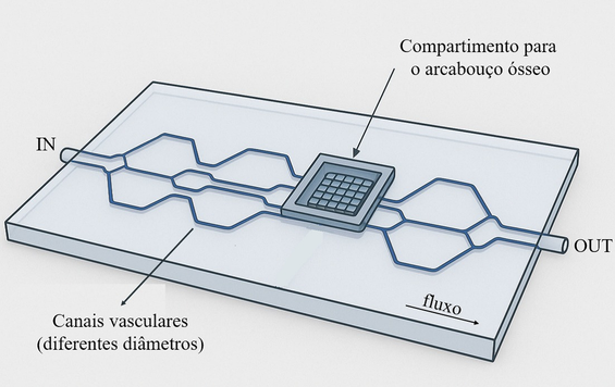 Modelo microfluídico projetado para testes iniciais do projeto CTICARE.