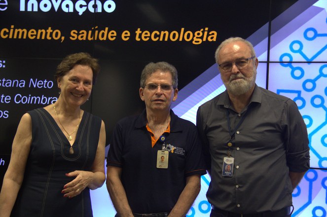 Arlete Valente Coimbra, Josué Ramos e Antônio Pestana Neto no auditório do CTI Renato Archer.