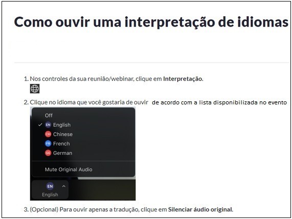 Instruções de linguagem videoconferência