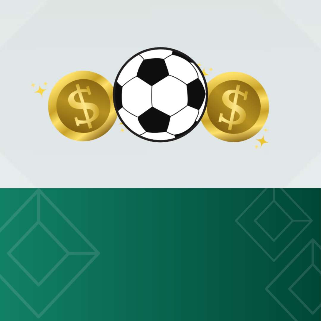 A imagem está dividida em duas partes, uma superior com ilustração e uma inferior com fundo institucional. Parte superior (com ilustração): fundo cinza-claro com formas geométricas suaves. Ao centro, há uma bola de futebol branca com gomos pretos. A bola está posicionada entre duas moedas douradas com o símbolo de cifrão (R$), uma à esquerda e outra à direita. Pequenos brilhos ao redor das moedas sugerem valorização ou destaque financeiro. A composição visual remete à ideia de investimentos no contexto do futebol (SAF). Parte inferior (faixa institucional): fundo verde-escuro com um leve degradê. Aparecem formas geométricas sobrepostas, semelhantes a losangos com linhas finas, um padrão visual comum em peças gráficas da CVM.