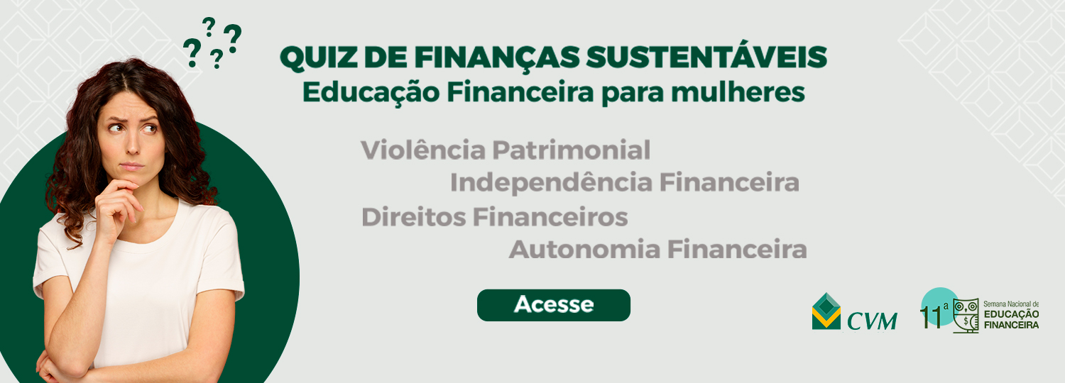 Banner: Quiz Finanças Sustentáveis sobre educação financeira para mulheres (carrossel de assuntos)