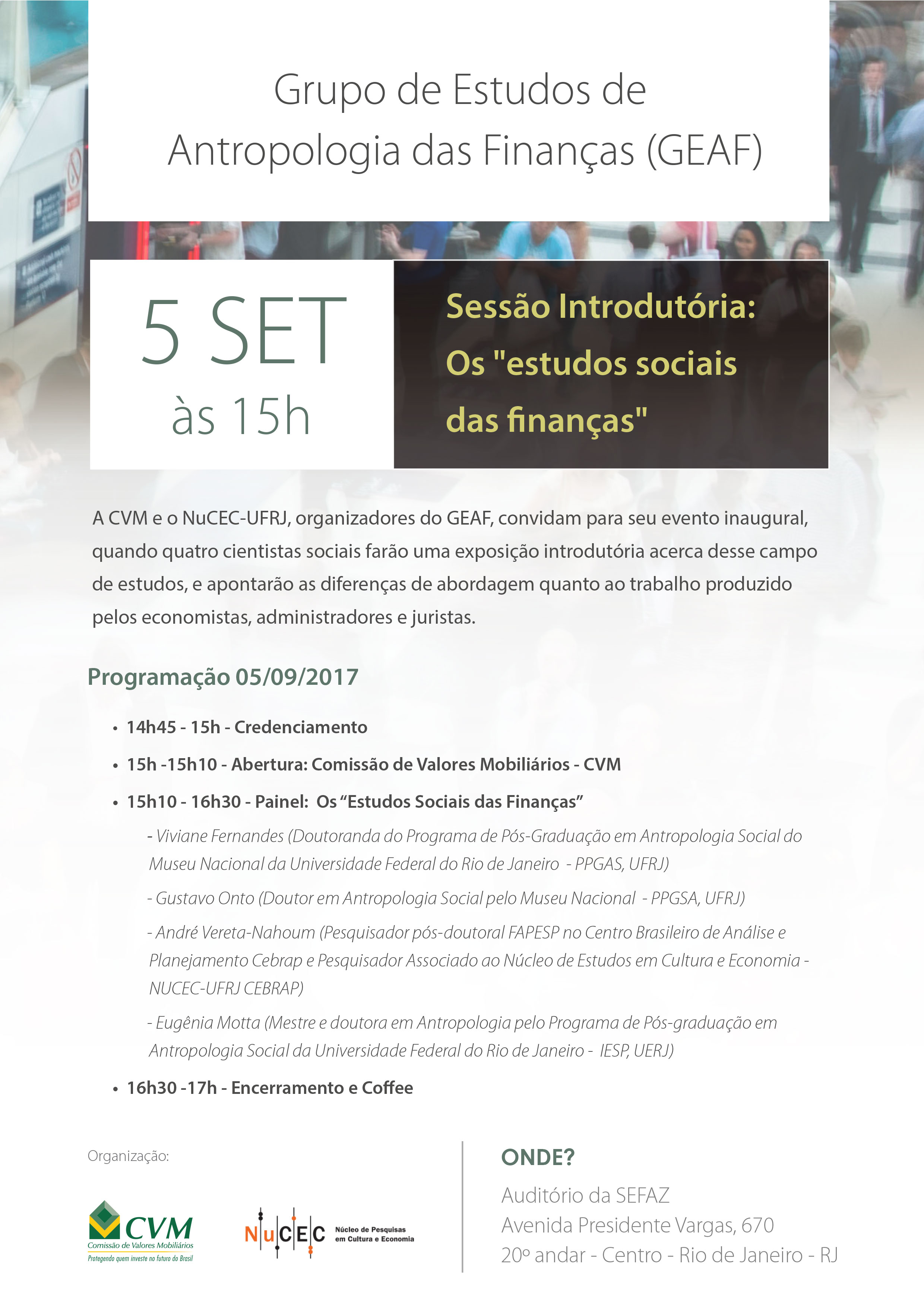 Inauguração GEAF: programação