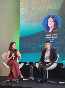 Diretora Marina Copola e o gerente da CVM, Raphael Acácio, durante painel 3