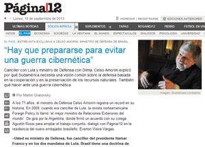 Em entrevista a diário argentino, Amorim defende visão comum de defesa para a América do Sul