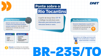 DNIT libera parcialmente ponte sobre o Rio Tocantins, na BR-235/TO, para veículos leves