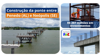 Construção da ponte entre Penedo (AL) e Neópolis (SE) chega a 50%