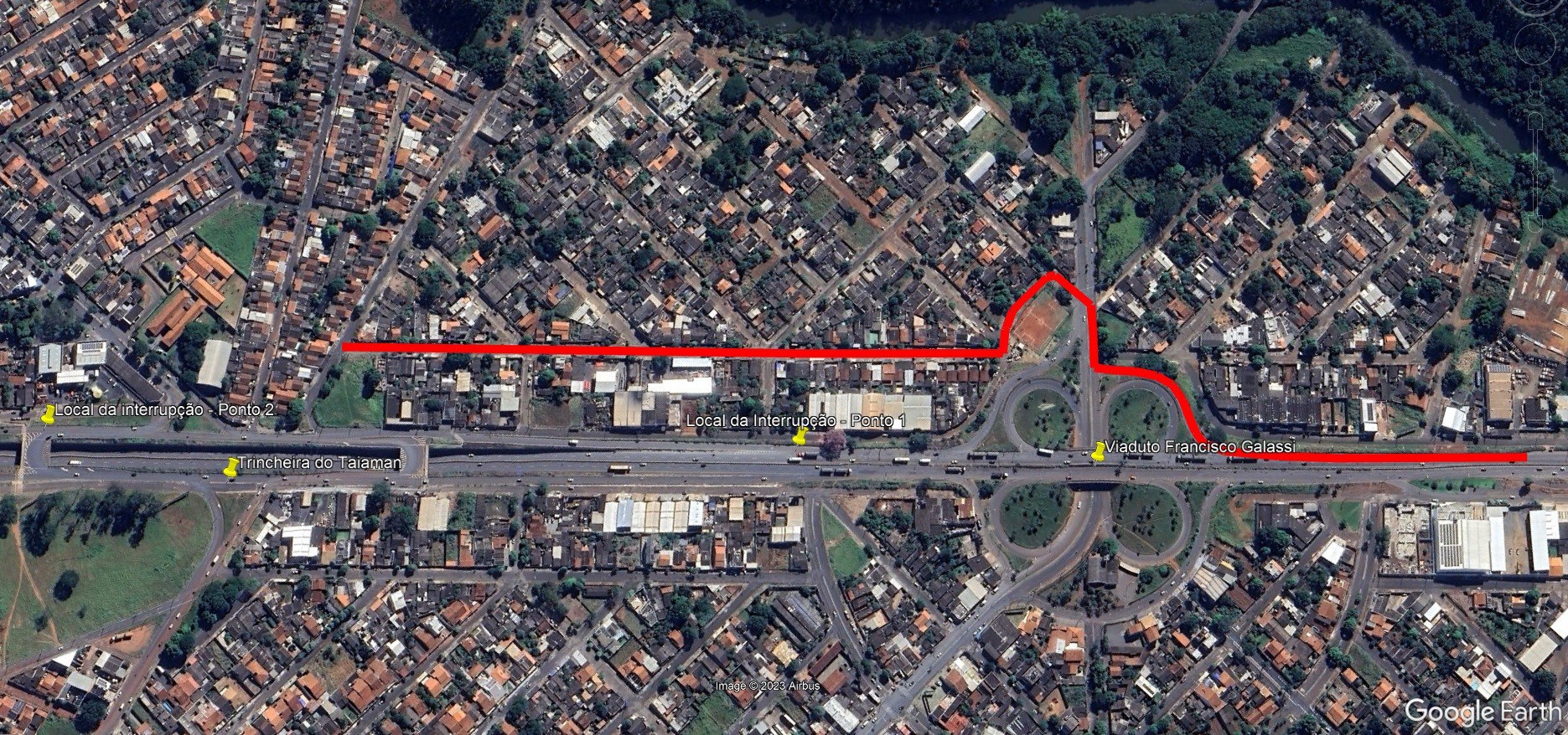 Imagem 1 condição de acesso ao bairro Taiaman entre 18-10-2023 e 21-10-2023 pelo viaduto Francisco Galassi.jpg