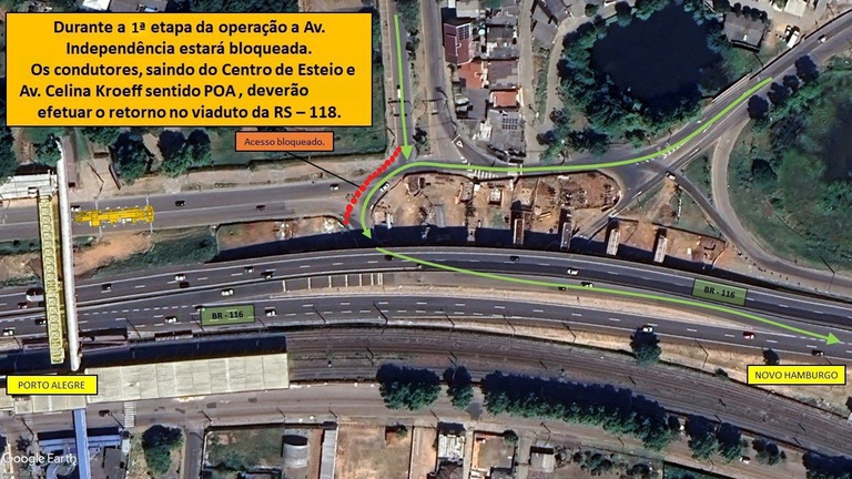 Saída do centro de Esteio pela Rua Padre Felipe e do bairro Novo Esteio pela Av. Celina Kroeff, em direção a POA