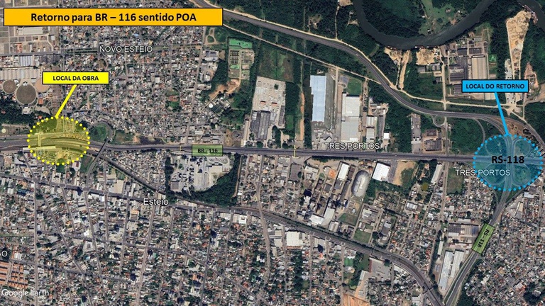 Usuários devem fazer retorno no viaduto na RS-118