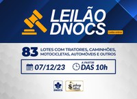 DNOCS realiza leilão de forma online no dia 07 de dezembro