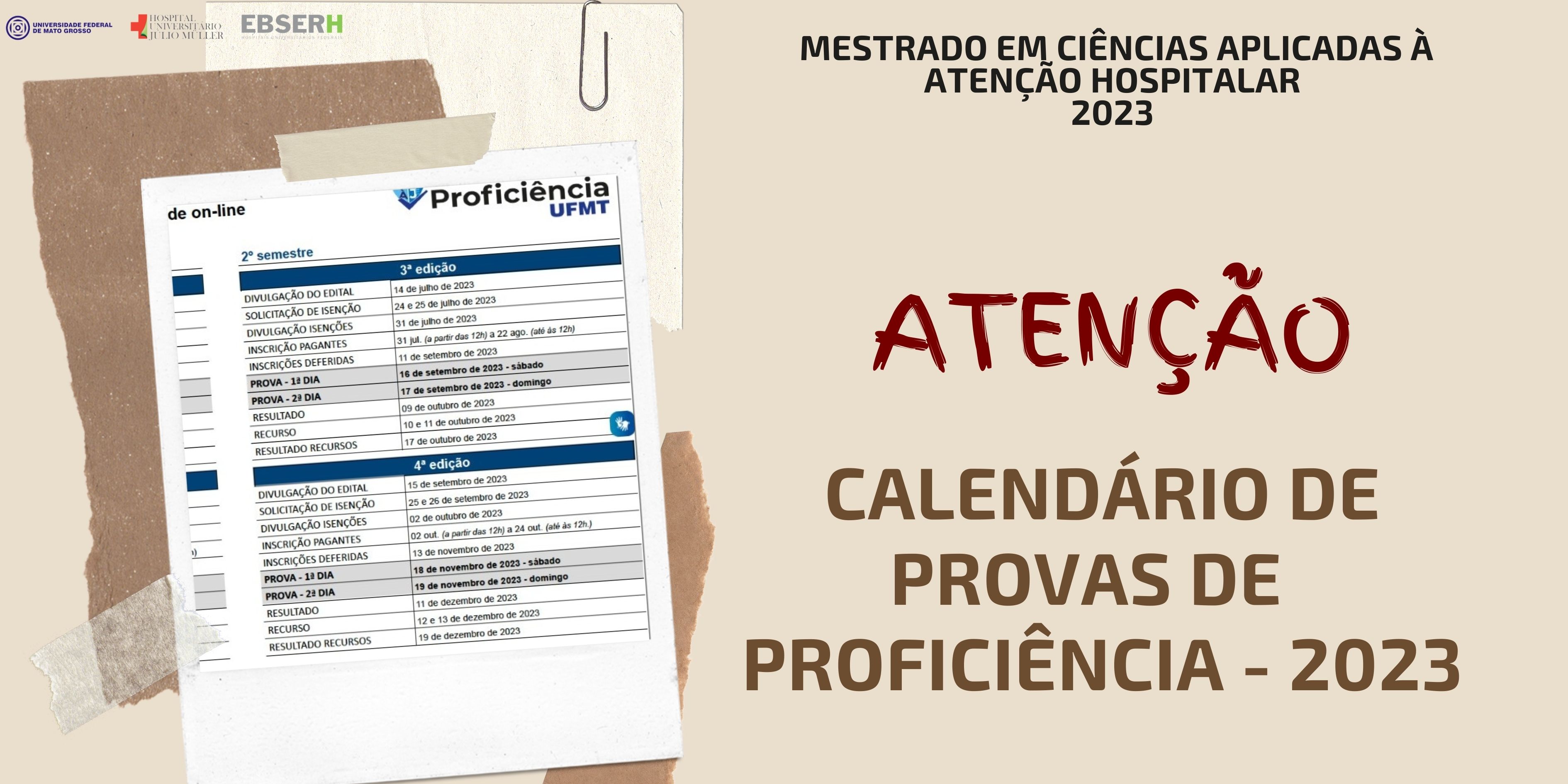 Calendário de Provas de Proficiência - 2023