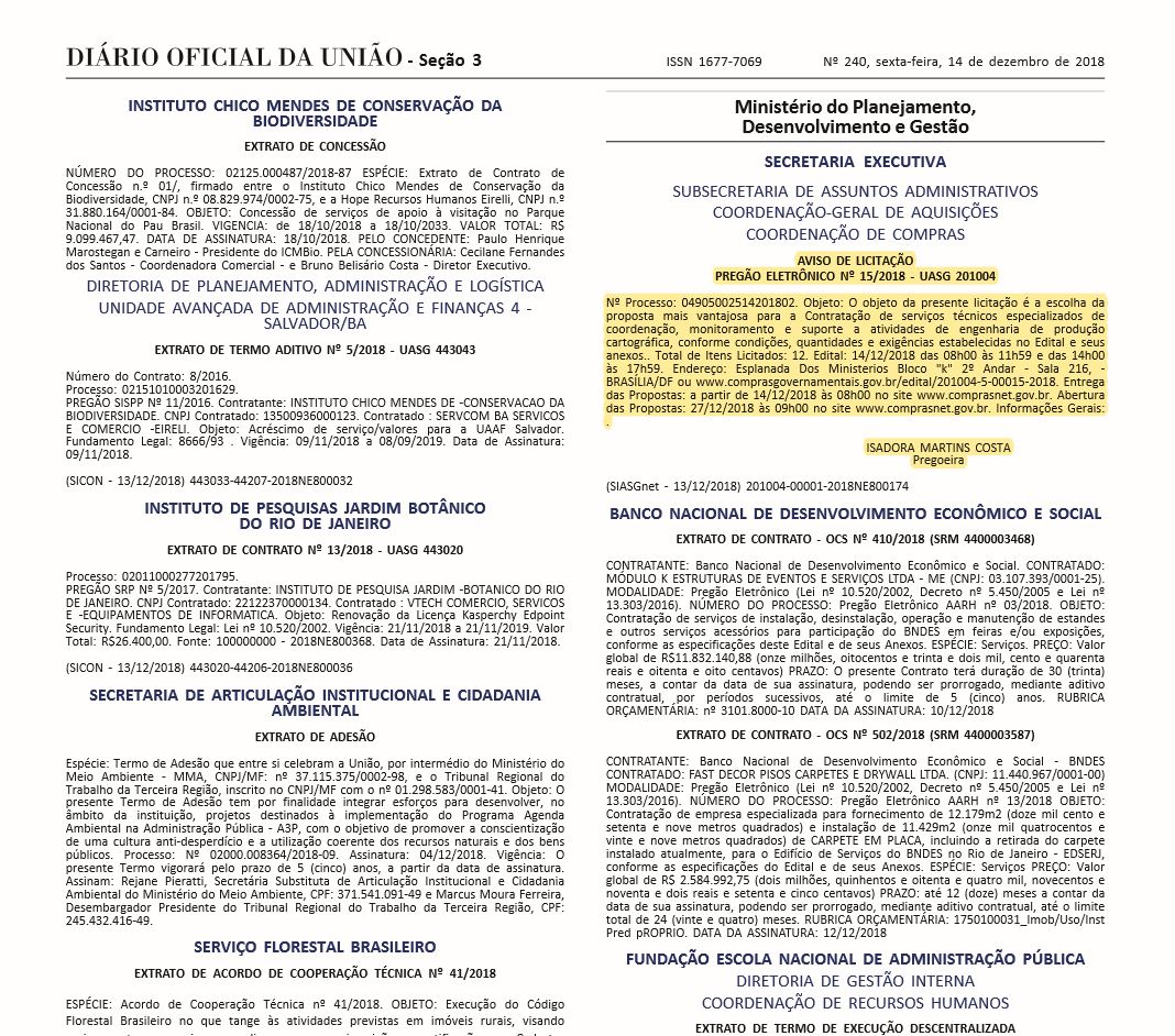AVISO DE LICITAÇÃO PREGÃO ELETRÔNICO Nº 15/2018 - UASG 201004
