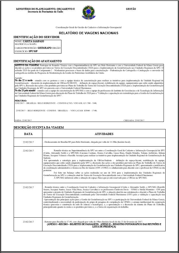RELATÓRIO DE VIAGENS NACIONAIS 