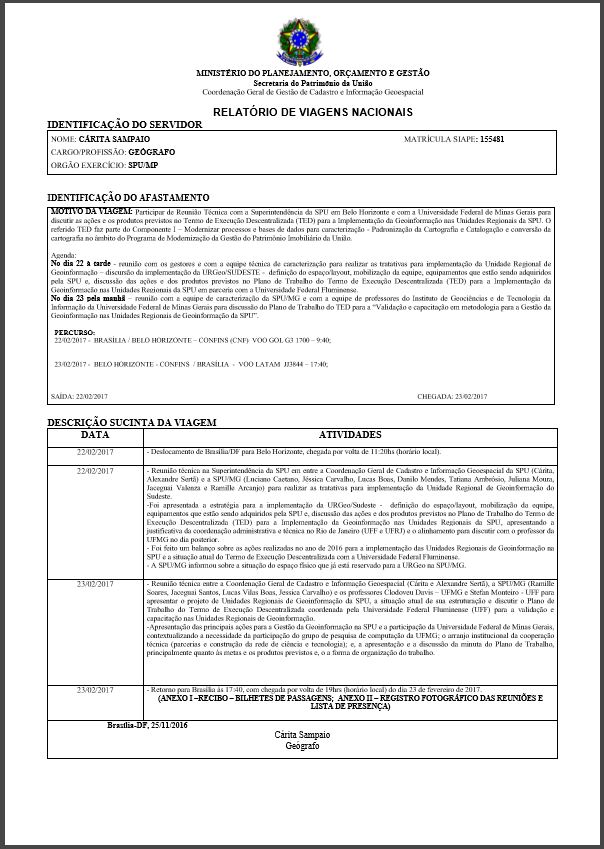 RELATÓRIO DE VIAGENS NACIONAIS 