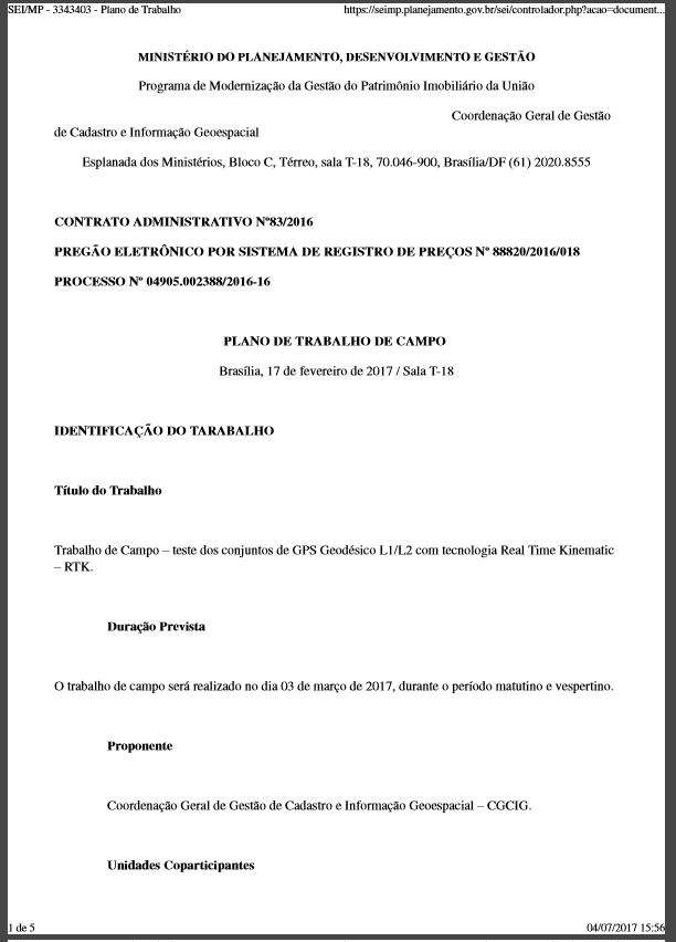 PLANO DE TRABALHO DE CAMPO