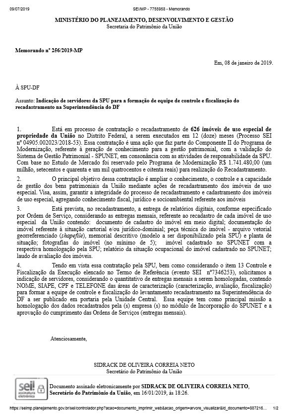 Memorando nº 256/2019-MP 