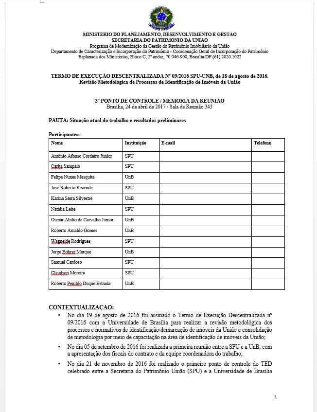 TERMO DE EXECUÇÃO DESCENTRALIZADA Nº 09/2016 SPU-UNB, de 18 de agosto de 2016 