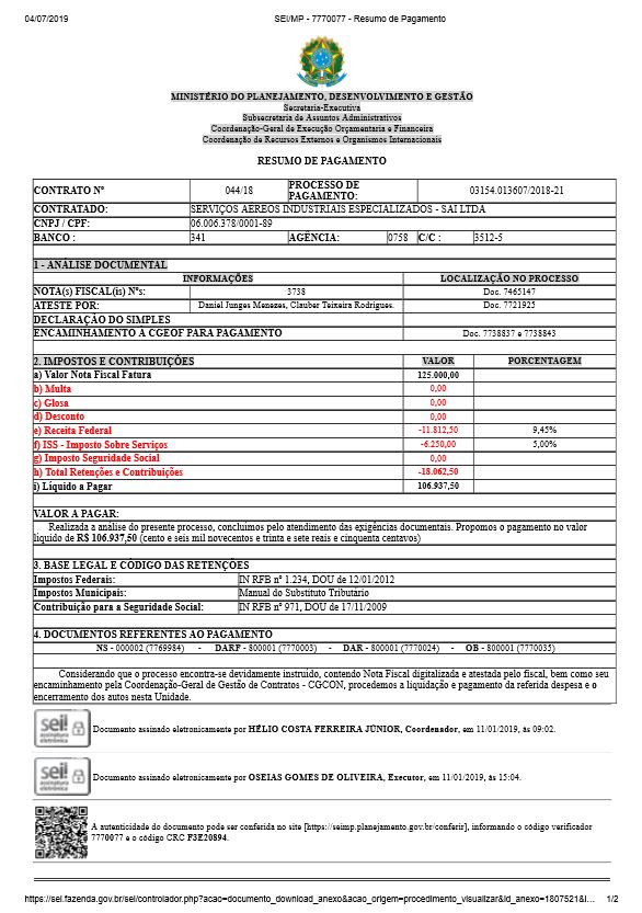 Resumo de Pagamento OS 1