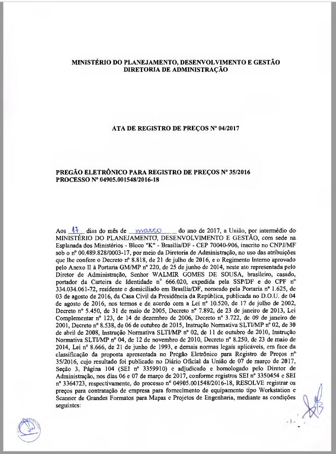 Ata de Registro de Preços Nº 04/2017 
