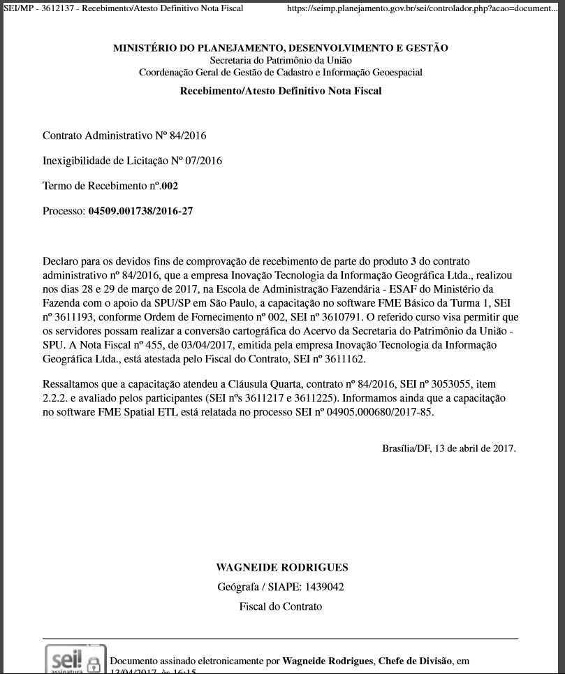 Recebimento/Atesto Definitivo Nota Fiscal