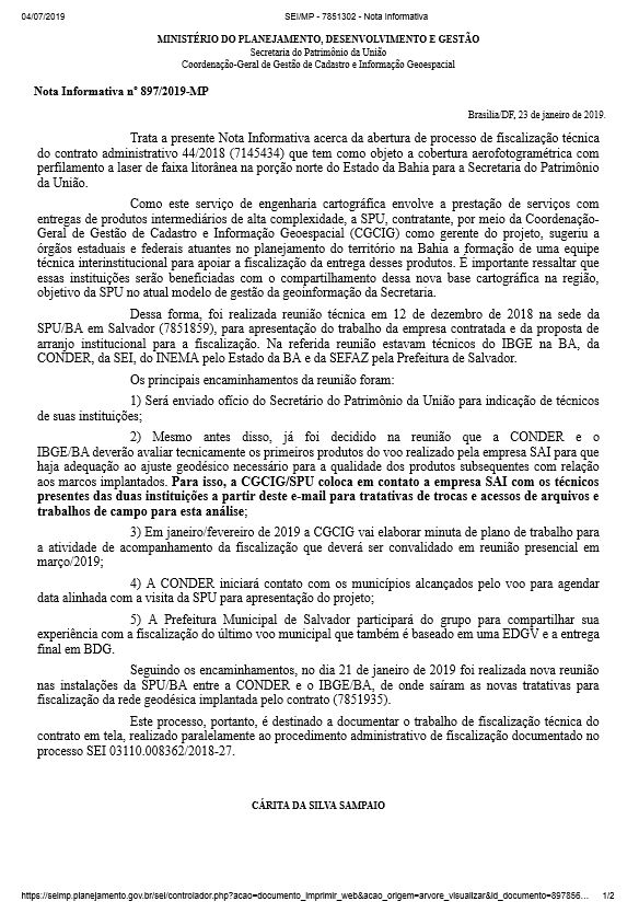 Nota Informativo Nº 897/2019 
