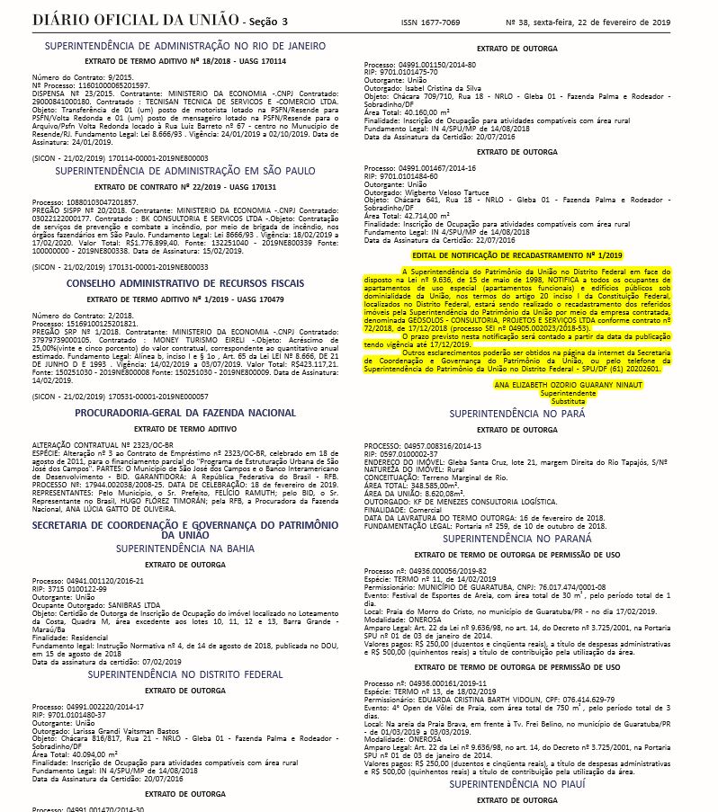 Edital de Notificação de Recadastramento Nº 1/2019 